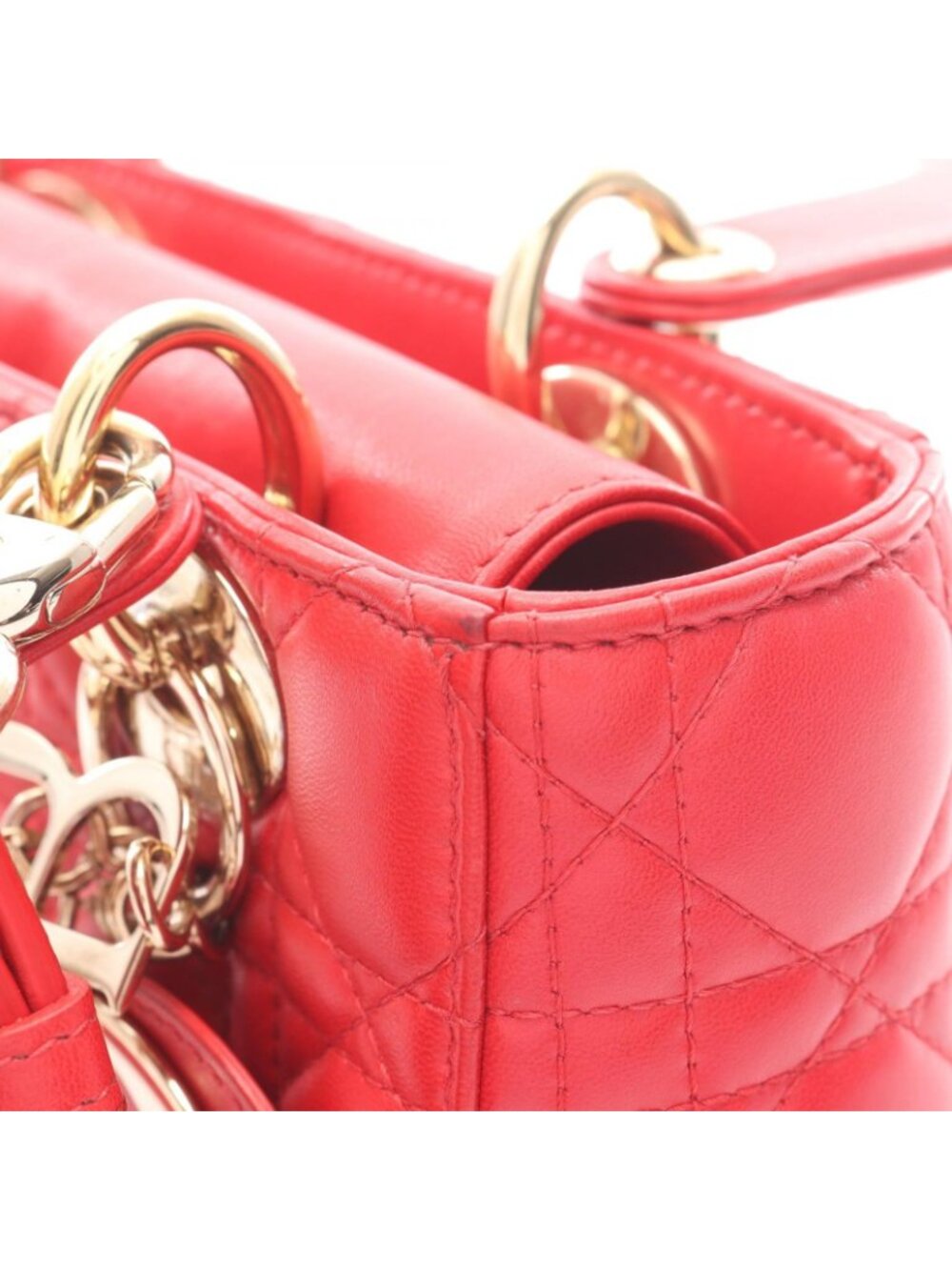 Dior Handbag Lady Dior MY Abcdior 2-Way Red Leather Cannage Tote Small - Picture 10 of 12